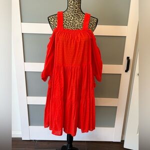 H&M Bright Orange/Red Tiered Midi Dress